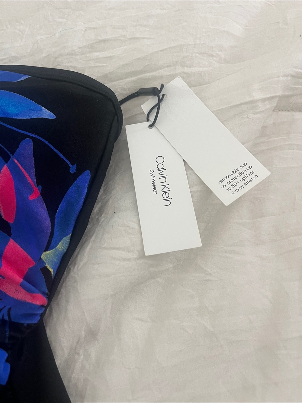 Calvin Klein Black One-Piece Swimsuit with Blue & Purple Floral Accents new